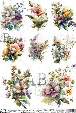 flower bouquets with pink yellow and blue blossoms AB Studio Rice Papers