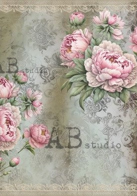 vintage paper with pink roses AB Studio Rice Papers