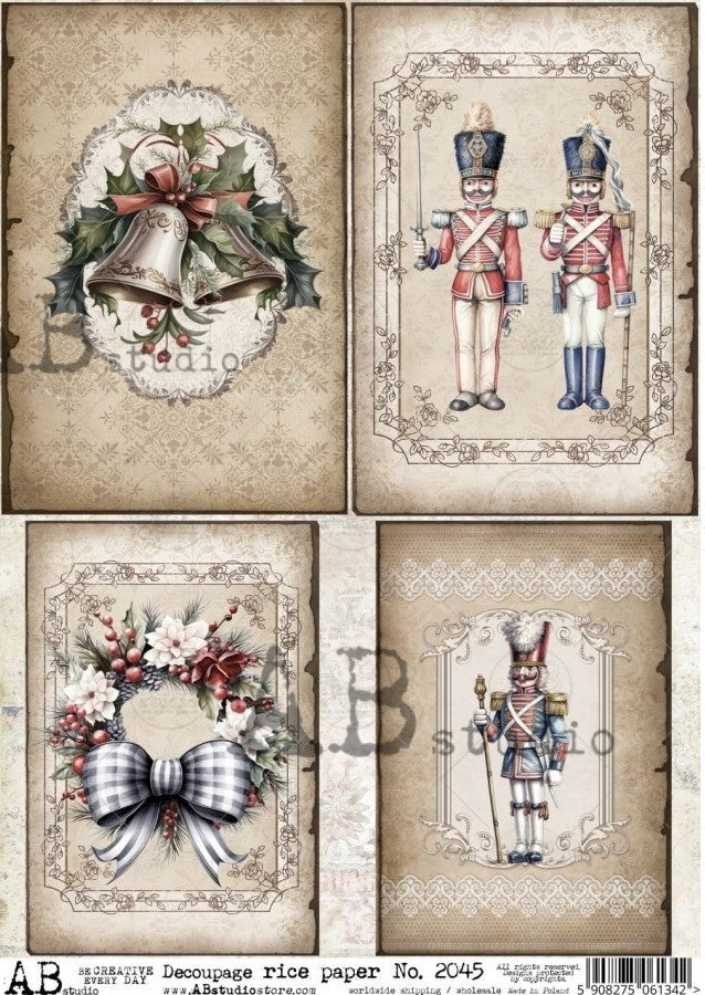 Christmas Bells, toy soldiers, and wreath AB Studio Rice Papers