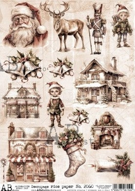 Christmas elements , santa, deer, elfs, decorated houses, toy soldiers AB Studio Rice Papers