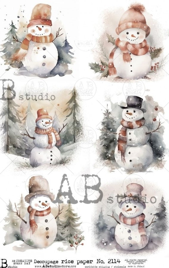 Vintage Snowman in snow forest AB Studio Rice Papers
