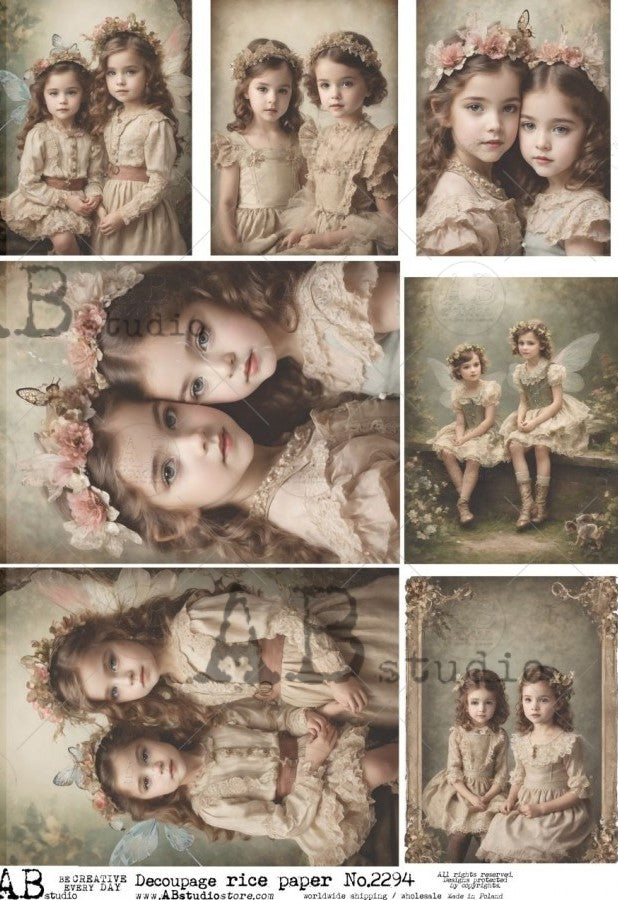 young girls in in vintage clothing with pink flower Tiaras 