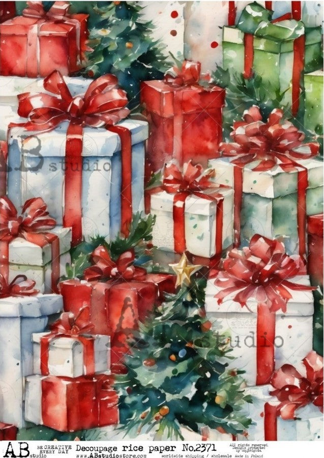 Christmas presents in colorful boxes with red ribbons AB Studio Rice Papers