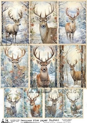 brown stag in winter scene in snow AB Studio Rice Papers