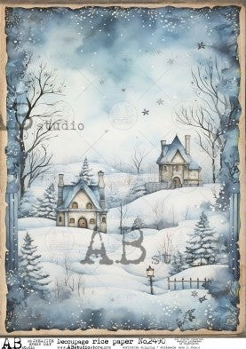 country houses in snow and winter trees AB Studio Rice Papers