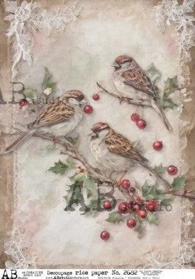 birds on holly branches AB Studio Rice Papers