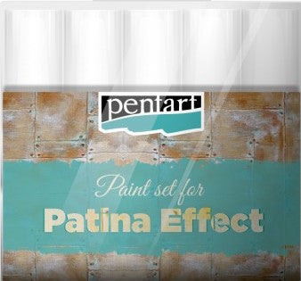 5 bottles of Pentart Patine Effect Paint Set (20 ml) 5 pack, perfect for achieving a stunning patina effect.