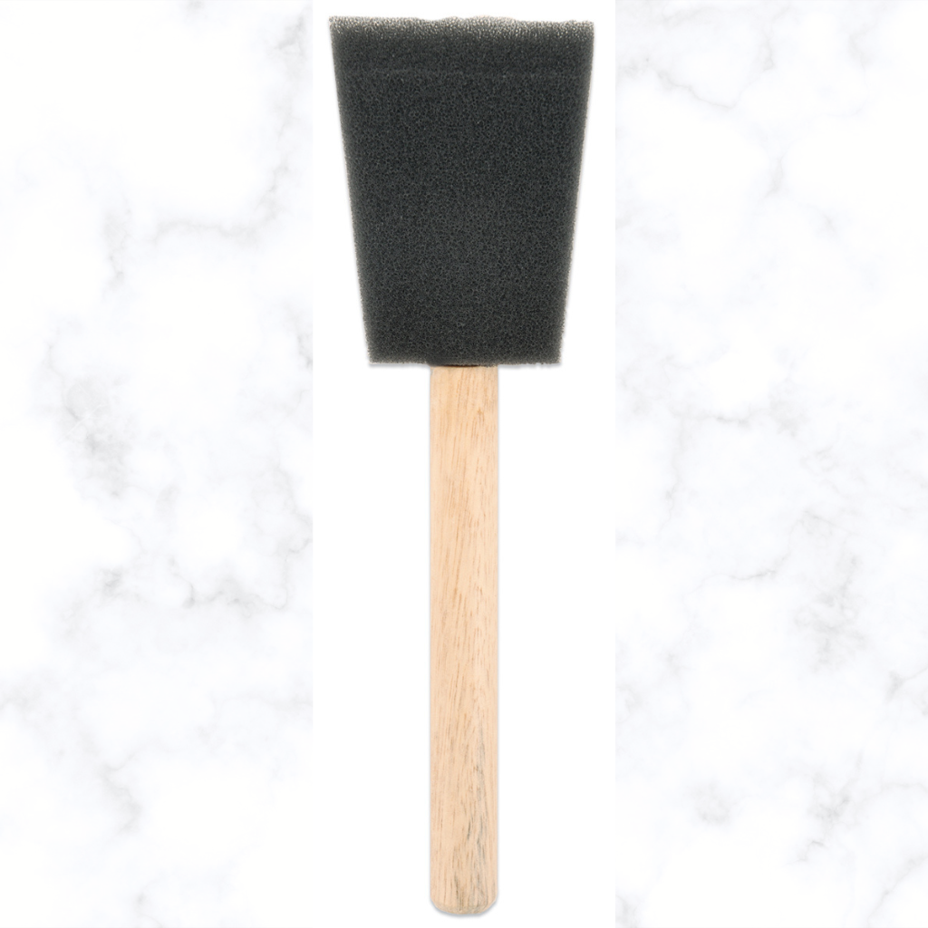 JEN 2 inch sponge brush. Black sponge tip with light brown wood handle.
