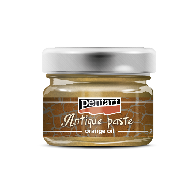 Brass Pentart Antique Paste, ideal for enhancing crafts with a vintage flair. Easy to apply, it fills cracks for a timeless, aged look