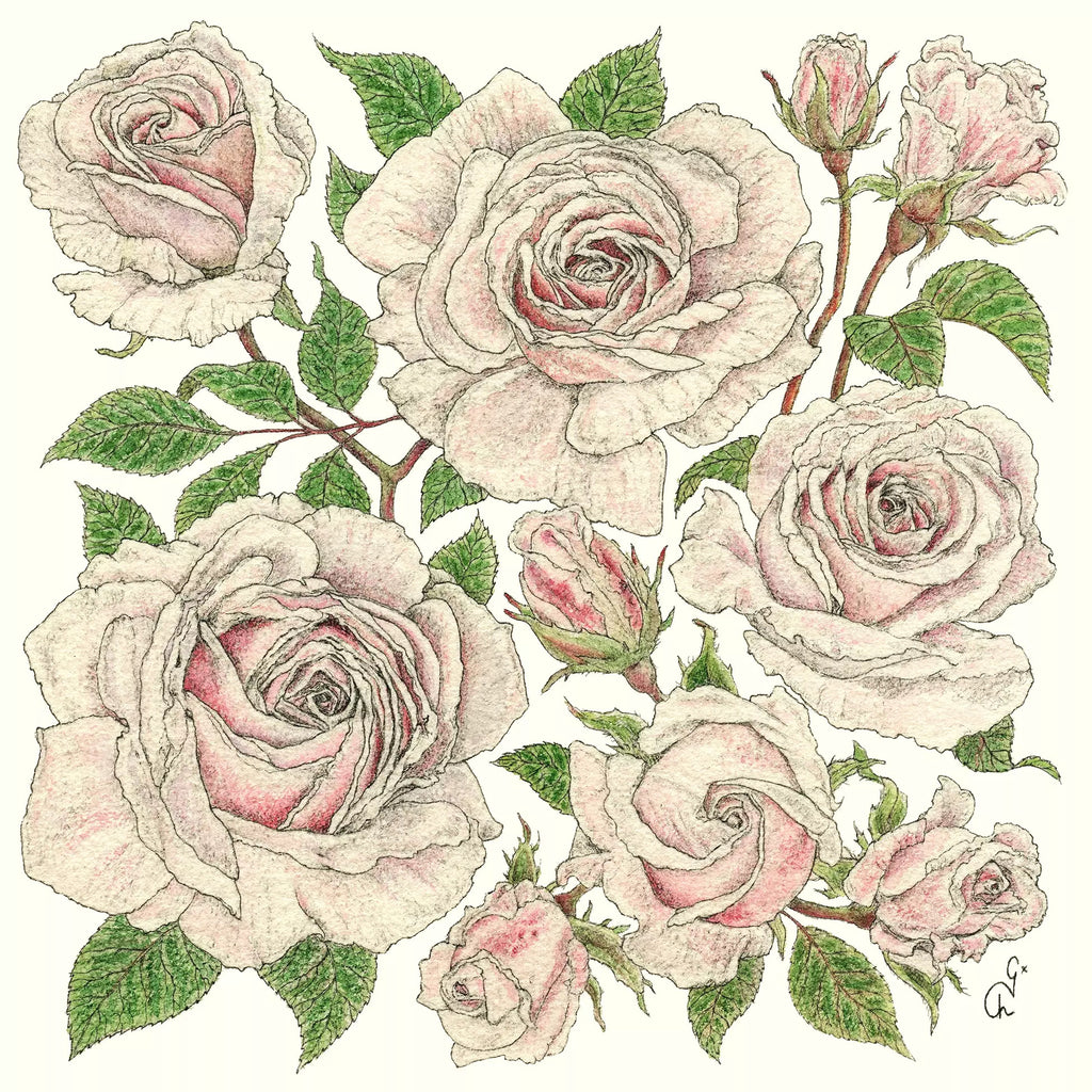 Decoupage Paper of Rambling Pink Roses on Blue Napkin