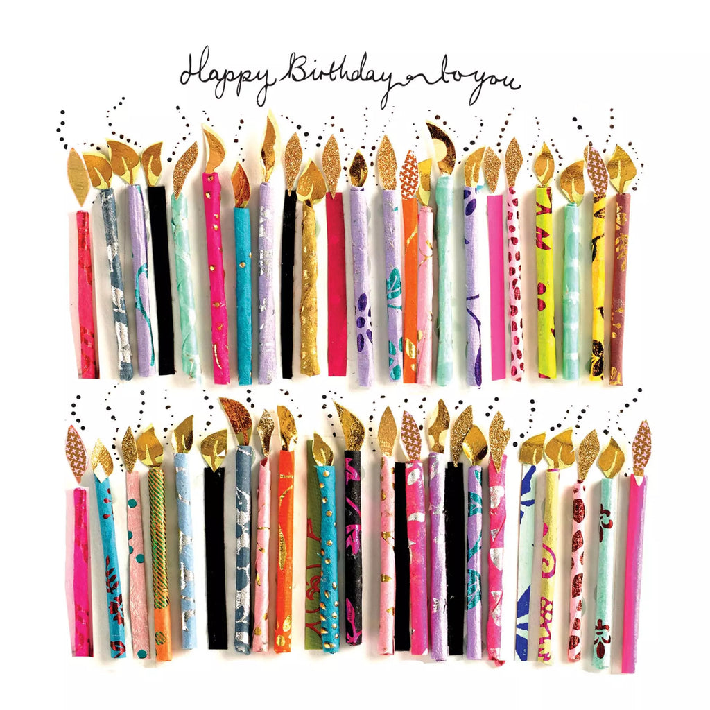 A collection of two full rows of birthday candles burning with the word Happy Birthday to you Decorative Paper Napkin for Decoupage Mixed Media, Scrapbooking