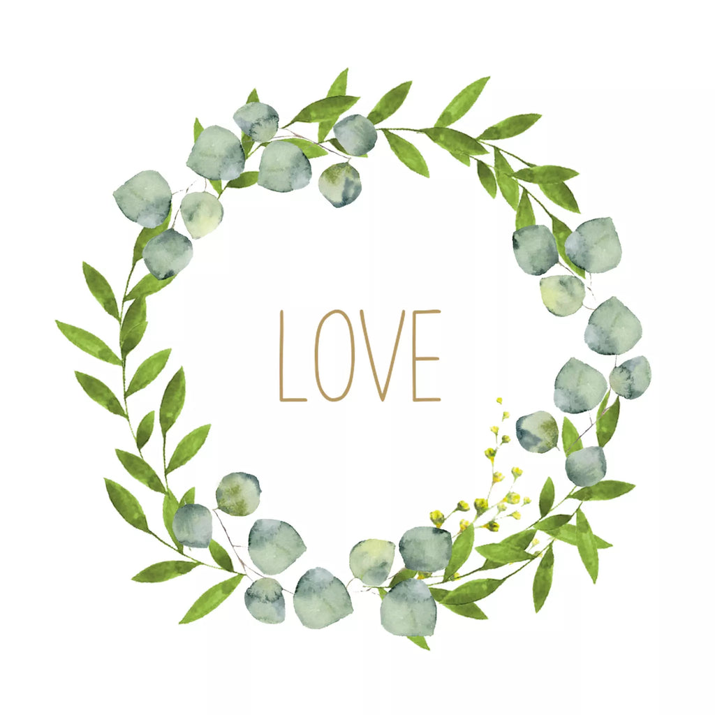 Green laurel wreath with the word Love in the middle Decorative Paper Napkin for Decoupage Mixed Media, Scrapbooking