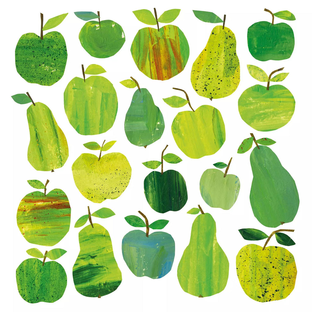 cartoonish pictures of apples and pears in green and yellow Decoupage Craft Paper Napkin for Mixed Media, Scrapbooking