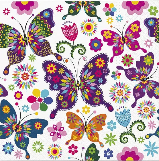 colorful collection of butterflies and flower in  purple green blue and red Decoupage Craft Paper Napkin for Mixed Media, Scrapbooking
