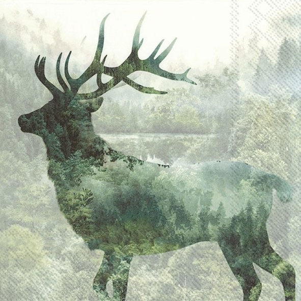 majestic deer silhouette with clouds and tree fogged background fading through Decoupage Craft Paper Napkin for Mixed Media, Scrapbooking 