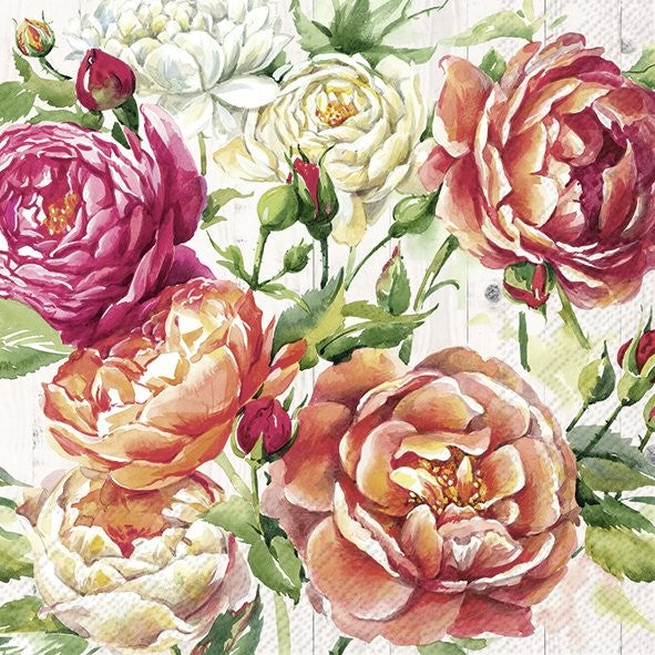 Pink and apricot colored roses Decoupage Craft Paper Napkin for Mixed Media, Scrapbooking