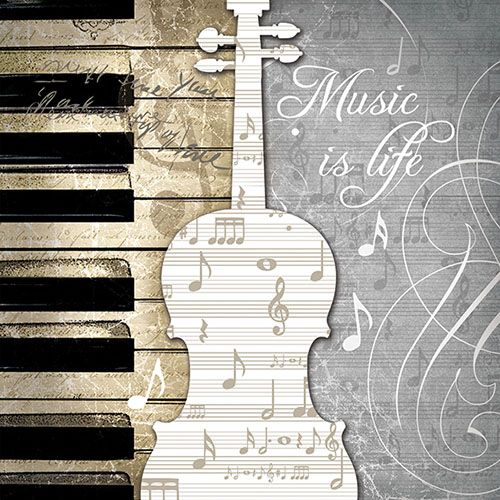 music keyboard with white violin shape and music notes Decoupage Craft Paper Napkin for Mixed Media, Scrapbooking