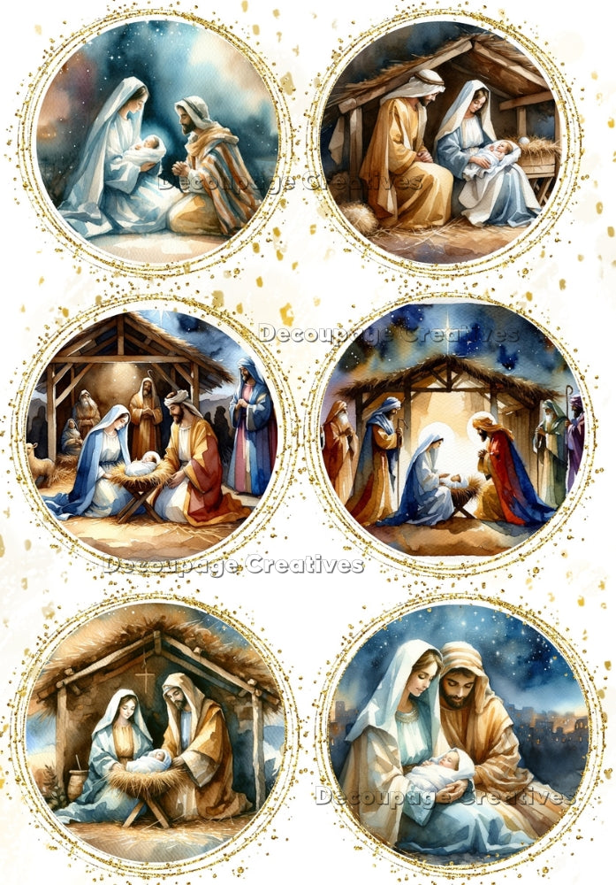 various scenes of a classical nativity decoupage paper by Decoupage Creatives