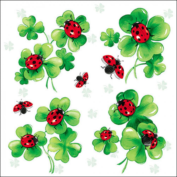 green clovers with red and black lady bugs Decoupage Craft Paper Napkin for Mixed Media, Scrapbooking