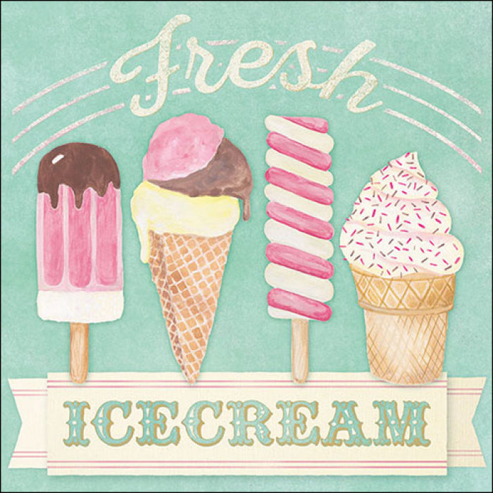 Colorful ice cream treats on green Decoupage Craft Paper Napkin for Mixed Media, Scrapbooking