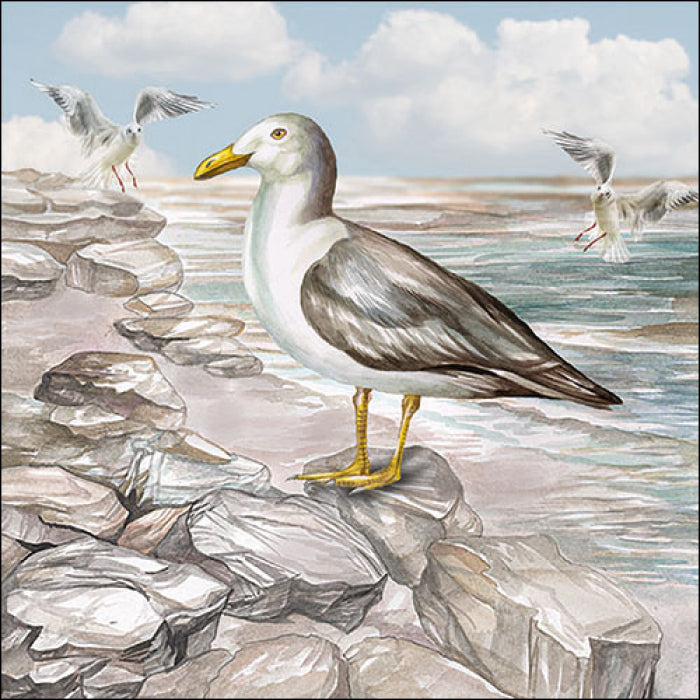 sea gulls on the shore with pinkish white sand Decoupage Craft Paper Napkin for Mixed Media, Scrapbooking