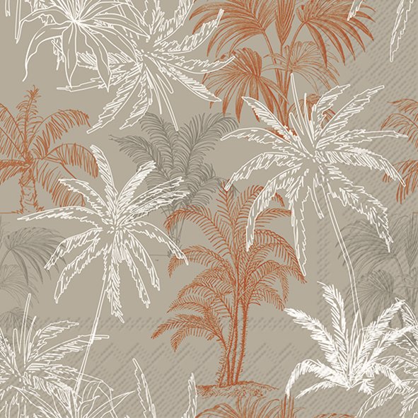 Brown white and rust colored leafy palm tree pattern. Shop Decoupage Craft Paper Napkin for Mixed Media, Scrapbooking