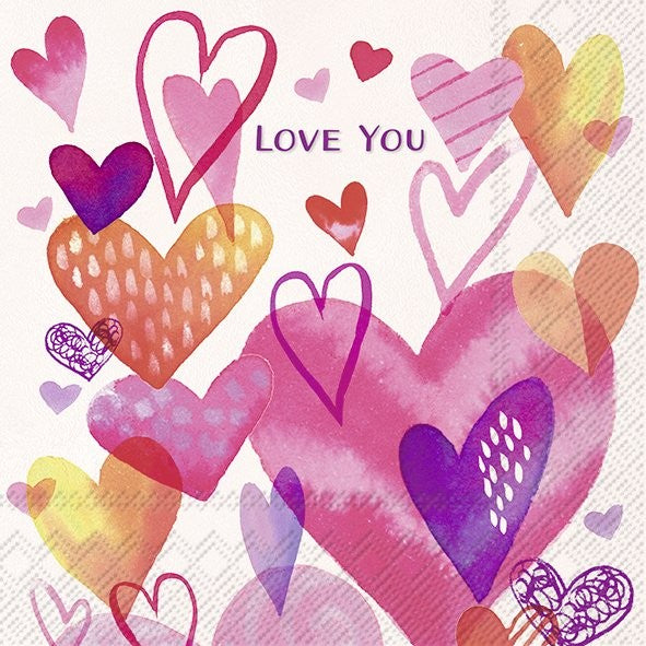Pink and purple hearts pattern. Shop Decoupage Craft Paper Napkin for Mixed Media, Scrapbooking