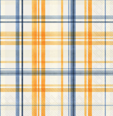 orange blue and yellow plaid pattern Decoupage Craft Paper Napkin for Mixed Media, Scrapbooking