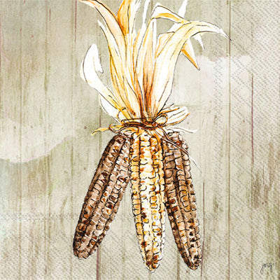 three pieces of indean corn on yellow wood background Decoupage Craft Paper Napkin for Mixed Media, Scrapbooking