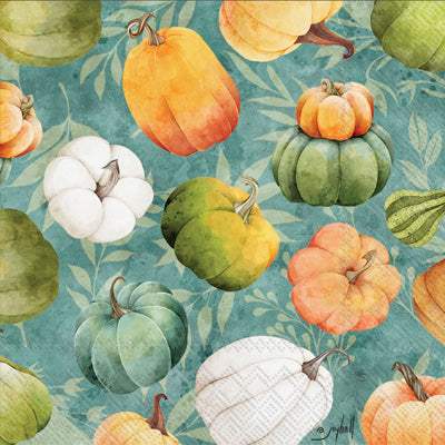 green, orange and white pumpkins on green Decoupage Craft Paper Napkin for Mixed Media, Scrapbooking