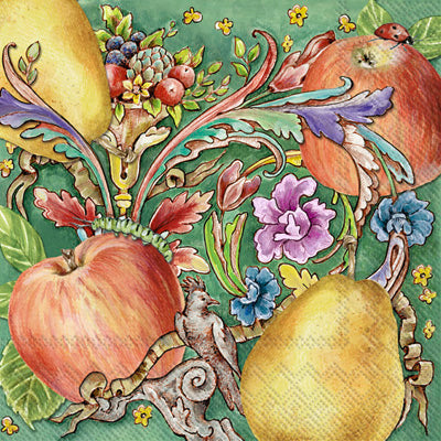 colorful red and golden apples with colorful flowers and leaves Decoupage Craft Paper Napkin for Mixed Media, Scrapbooking