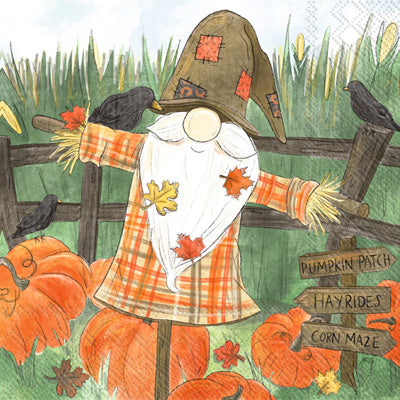 orange pumpkin patch with gnome scarecrow Decoupage Craft Paper Napkin for Mixed Media, Scrapbooking