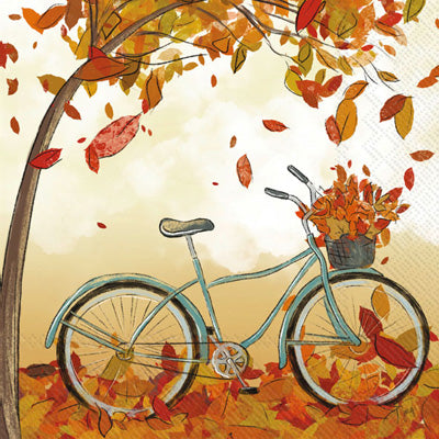 bicycle at sunset with fall leaves Decoupage Craft Paper Napkin for Mixed Media, Scrapbooking 