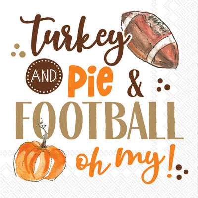 brown football and orange pumpkins with words of turkey and football on white Decoupage Craft Paper Napkin for Mixed Media, Scrapbooking