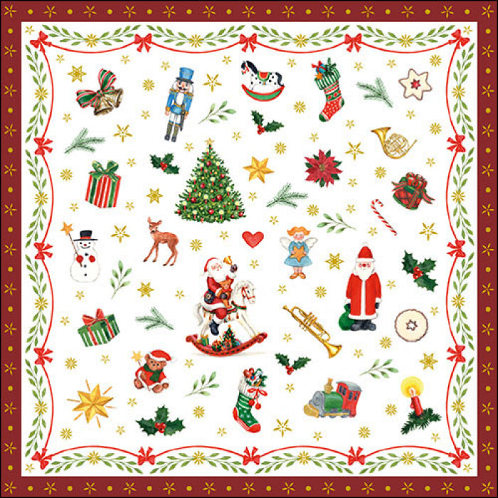 Christmas ornaments on white with red trim  Decoupage Napkin