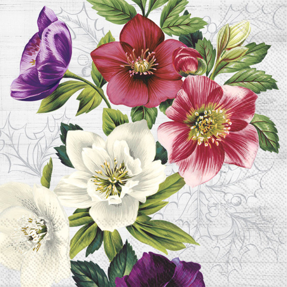 red purple and white blossoms on white  Decoupage Napkin