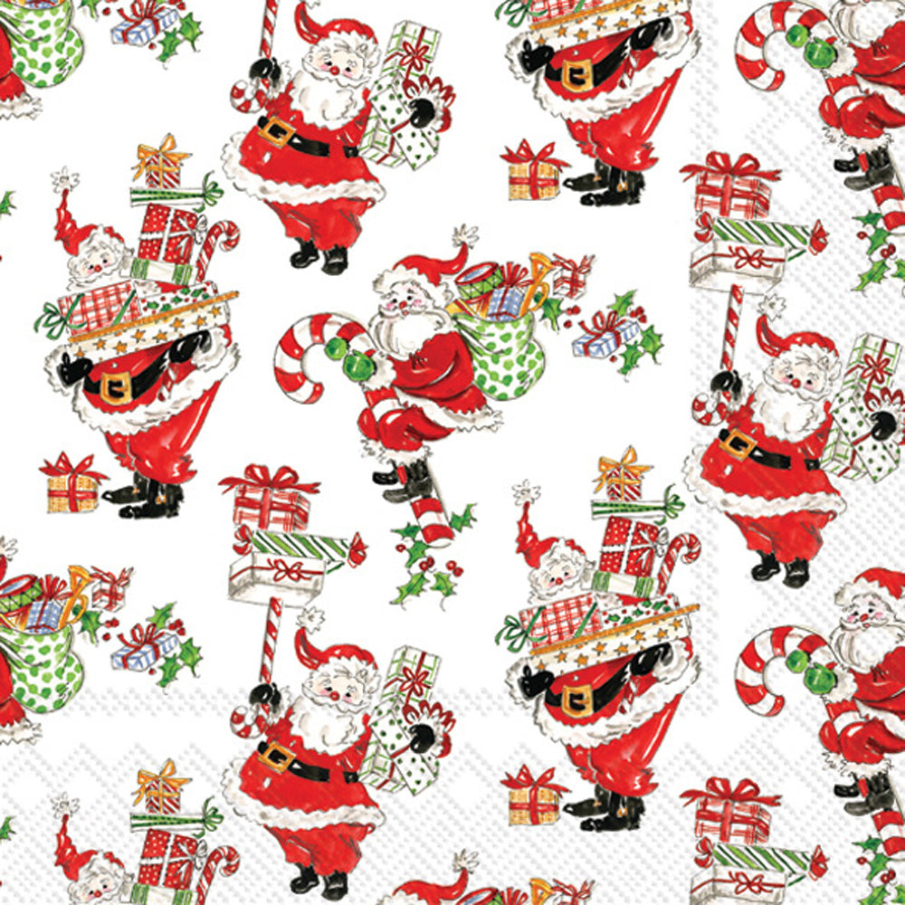 Santa Clauses holding presents and candy canes on white  Decoupage Napkin