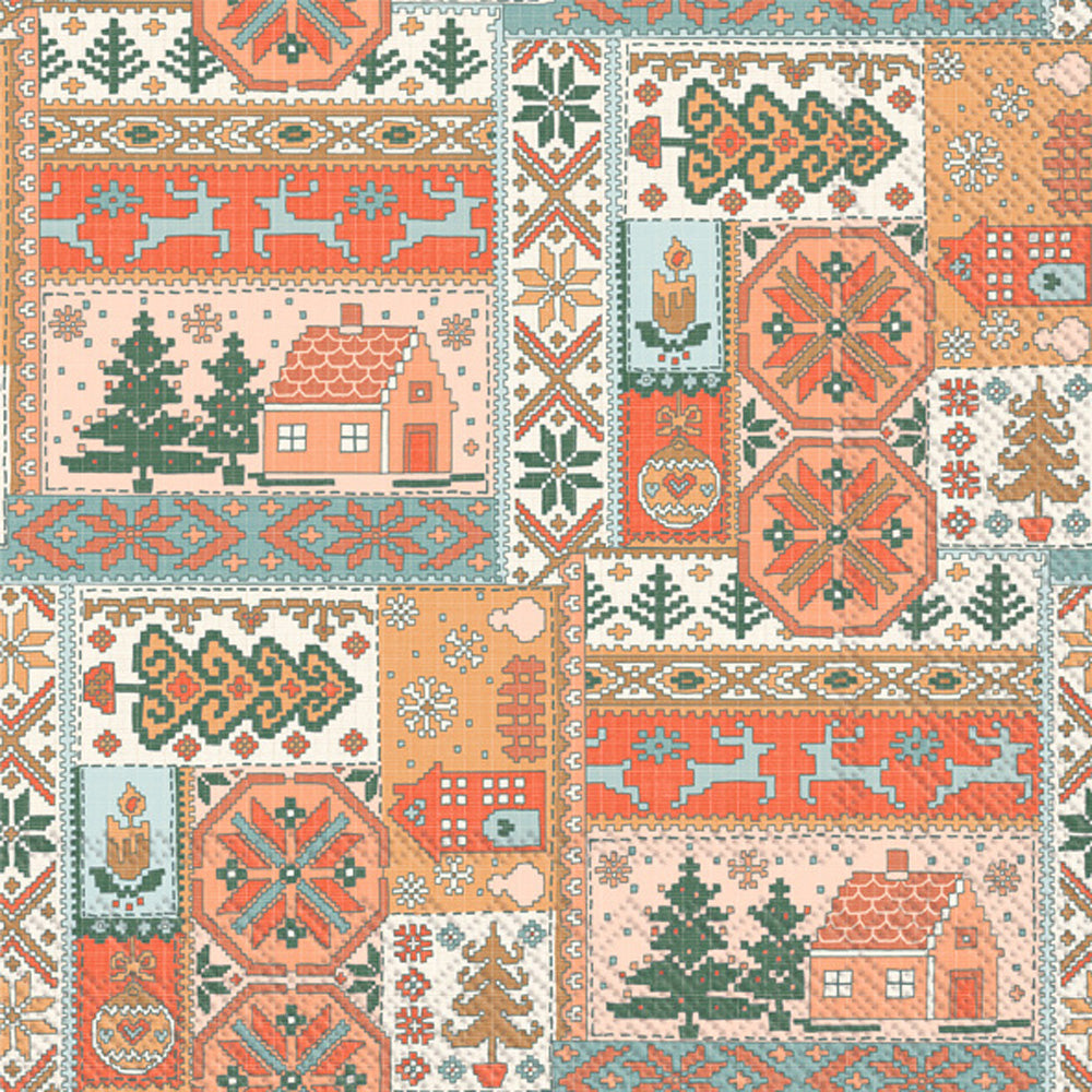Nordic patterns of reindeer Christmas trees adn houses  Decoupage Napkin