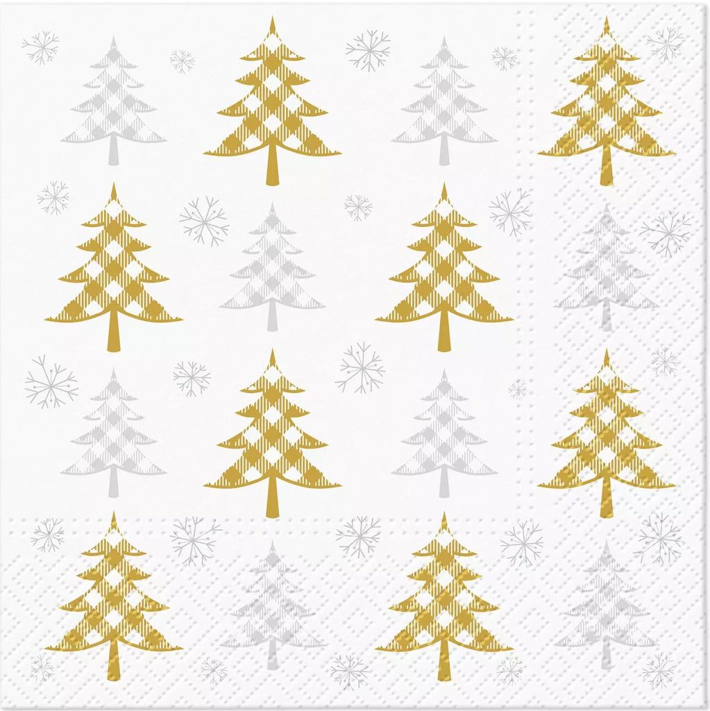 Gold and white trees on white with snowflakes  Decoupage Napkin