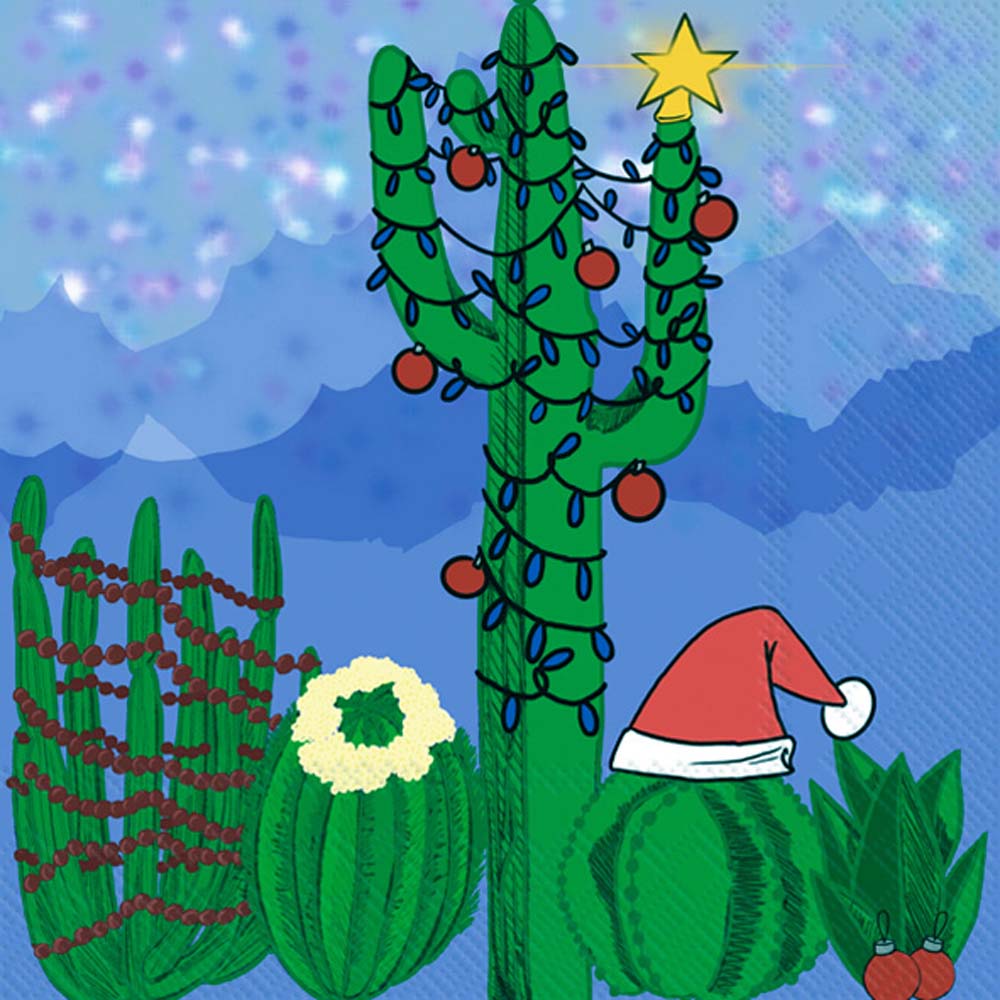 cartoon catus with Christmas lights and Santa hat  Decoupage Napkin