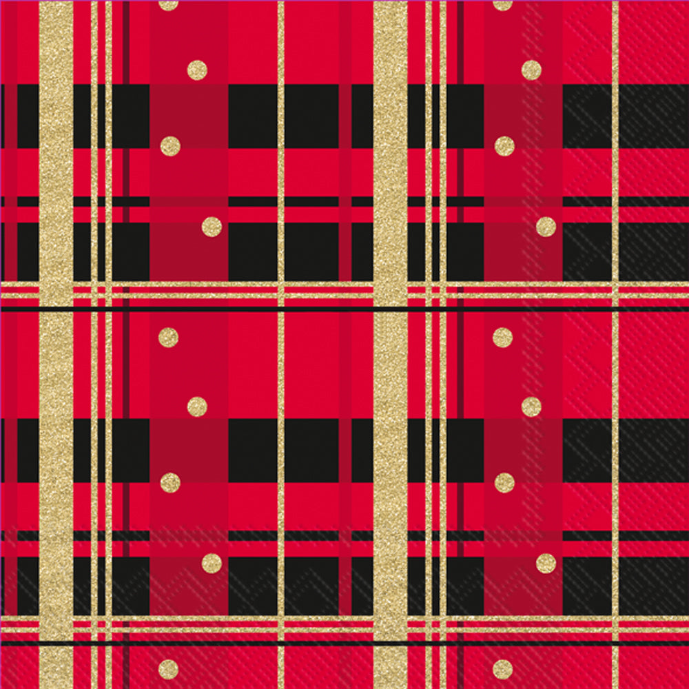 red plaid with gold stripes and gold dots v Decoupage Napkin