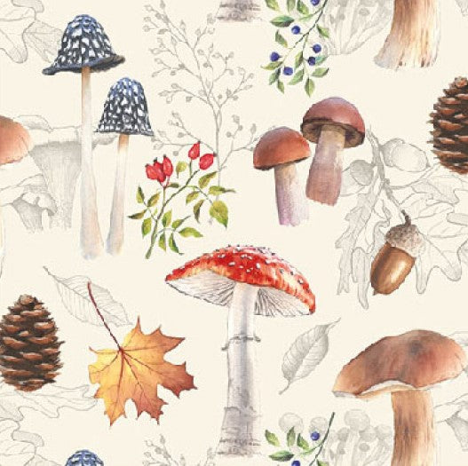 red, white brown and purple mushrooms in forest  Decoupage Napkin
