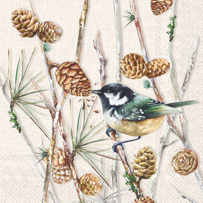 Bird on pine branches. Quality European Decoupage Decorative Craft Paper Napkins. 3 ply. Ideal for Collage, Scrapbooking.