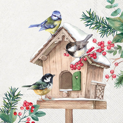 3 sparrows on birdhouse Quality European Decoupage Decorative Craft Paper Napkins. 3 ply. Ideal for Collage, Scrapbooking.