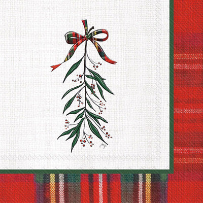 Mistletoe in plaid frame Quality European Decoupage Decorative Craft Paper Napkins. 3 ply. Ideal for Collage, Scrapbooking.