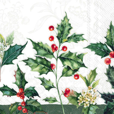 Red berries and holly Quality European Decoupage Decorative Craft Paper Napkins. 3 ply. Ideal for Collage, Scrapbooking.