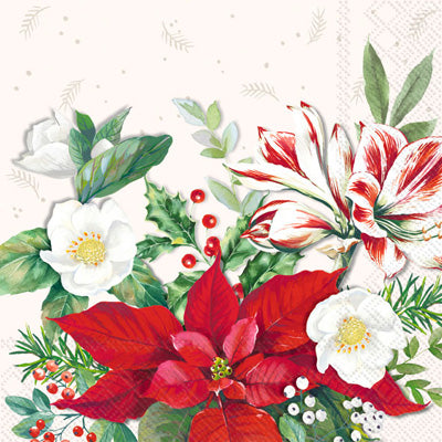 Red white poinsettia Quality European Decoupage Decorative Craft Paper Napkins. 3 ply. Ideal for Collage, Scrapbooking.