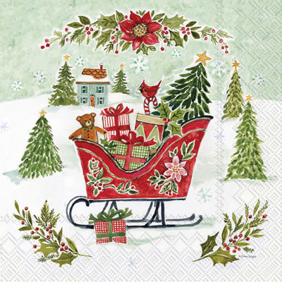 Sleigh in woods Quality European Decoupage Decorative Craft Paper Napkins. 3 ply. Ideal for Collage, Scrapbooking.