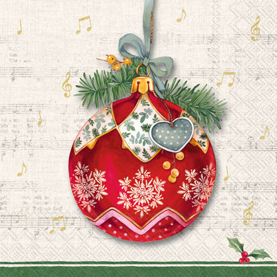 Red ornament with greenery Quality European Decoupage Decorative Craft Paper Napkins. 3 ply. Ideal for Collage, Scrapbooking.