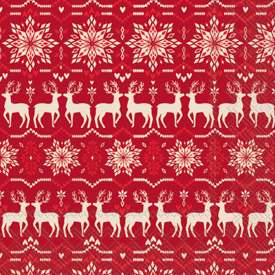 Red white Reindeer pattern Quality European Decoupage Decorative Craft Paper Napkins. 3 ply. Ideal for Collage, Scrapbooking.